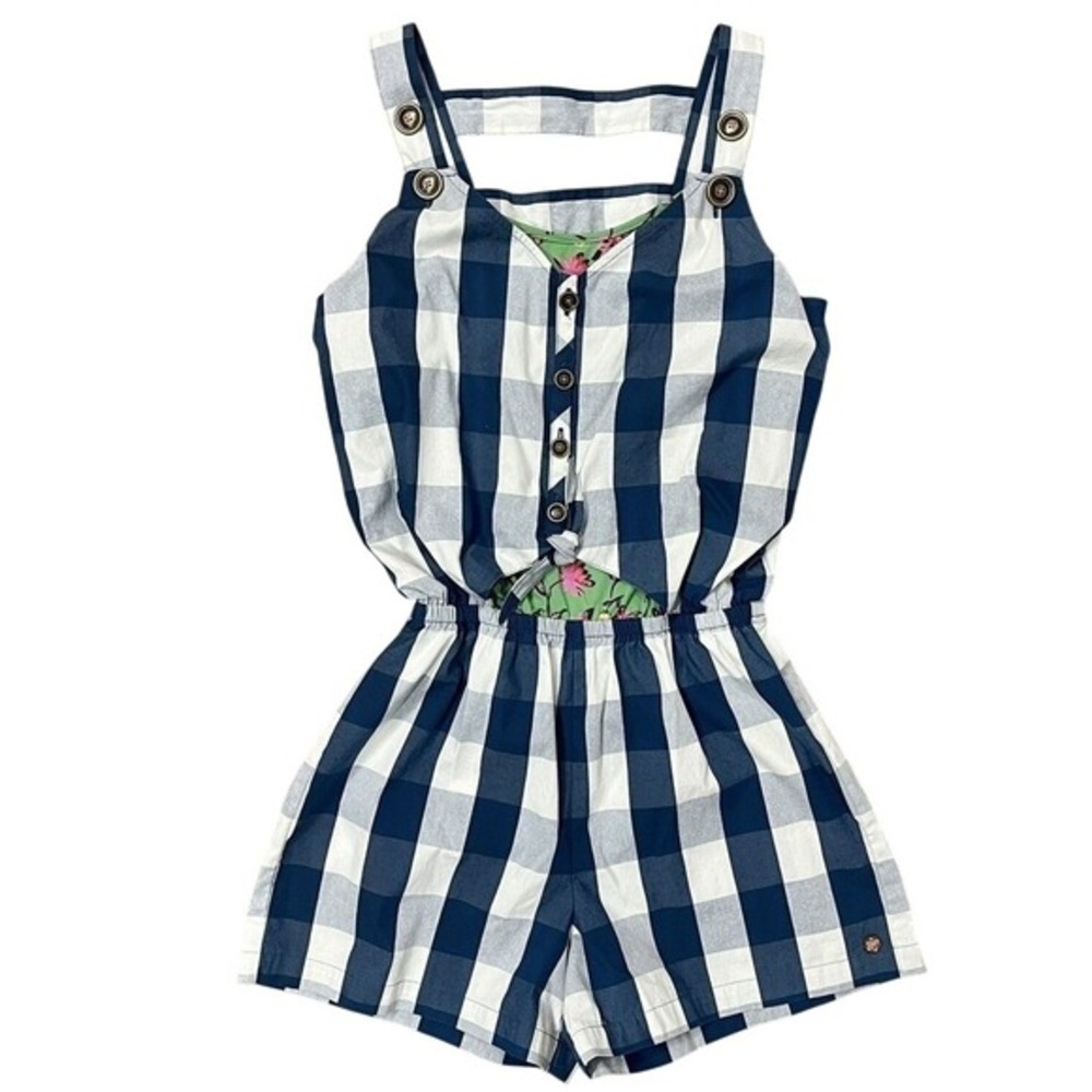 Matilda Jane Girls‎ Romper Jumpsuit Country Roads Navy Blue White Check Size 12